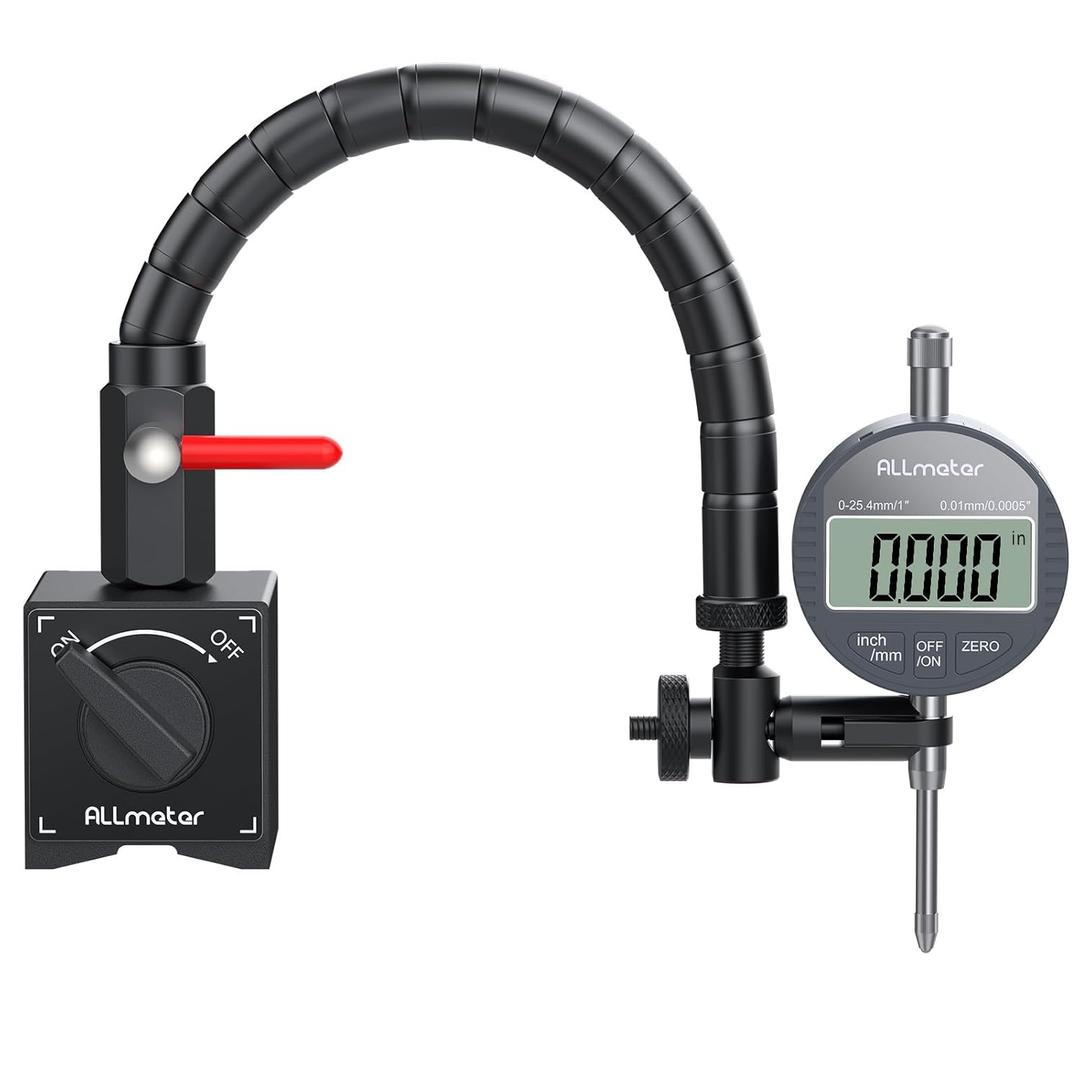 ALLmeter Digital Dial Indicator with Magnetic Base, 0-1 Inch/ 25.4mm Dial Indicator Tools Set for Alogbment with Flexible Arm Base and Indicator Combo for Machine Shop, Automotive Repair & Industrial Use