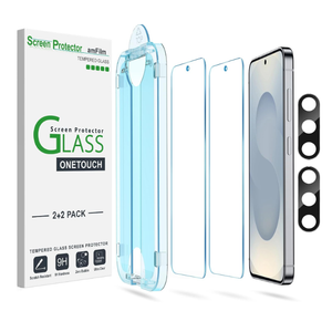 amFilm Autoalignment OneTouch for Samsung Galaxy S25+ Plus 6.7'' Screen Protector + Camera Lens Protector, Tempered Glass, 30 seconds Installation, Bubble Free, Case Friendly, AntiScratch [2+2 Pack]
