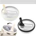 Stanley 2 Pack 30 oz Tumbler Flip Straw Lid, Leak Proof, Spill Proof Reusable Lid (Black+Cream, 30 oz)