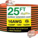Go Green Power Inc. 16/3 25ft Outdoor Extension Cord with Lighted End - Contractor Grade, Durable, and Moisture Resistant - Ideal for Heavy Duty Tools - GG-13725 (Orange)