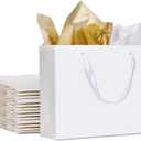 12 Pack Medium Size Gift Bags with Ribbon Handles & Tissue bags, White Gift Bags for Shopping, Small Business, Bridal Party, Wedding, Baby Shower, Bridal Party, Christmas and Holiday (10.6 x3.5 x8.3)