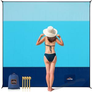 Beach Blanket Sandproof, Extra Large Beach Mat, Sand Free Mat Quick Drying, Lightweight, Soft & Durable Mat for Beach, Yard (Sky Blue & Blue & Dark Blue, 6.6 x 6.6 FT (14 Person))