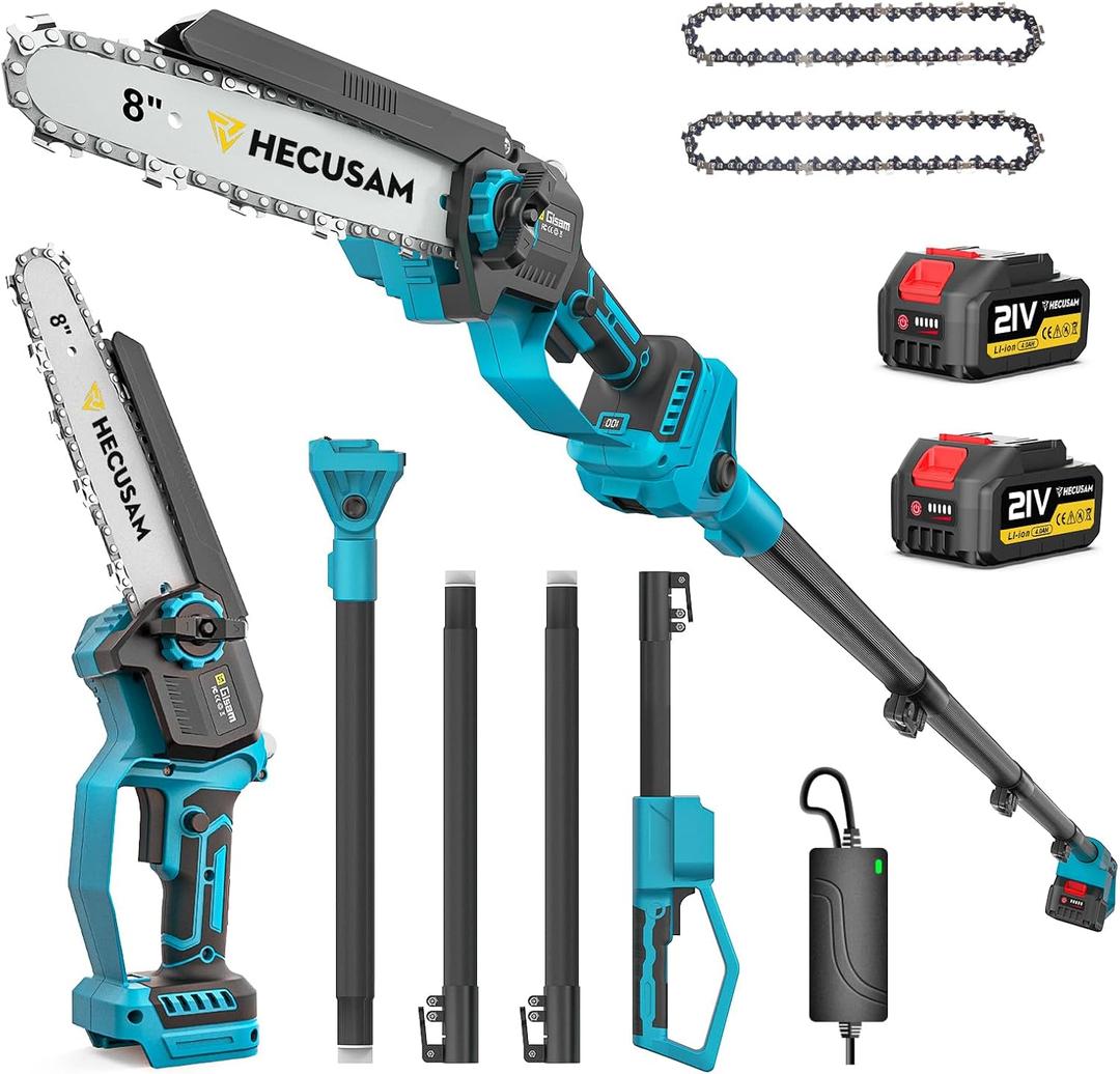 2-in-1 Cordless 8 Inch Pole Saw for Tree Trimming, 4.2M Extended Reach Electric Pole Saw with 180 Adjustable Head, Brushless Motor, 24.0Ah High-Capacity Batteries & Extra Chain