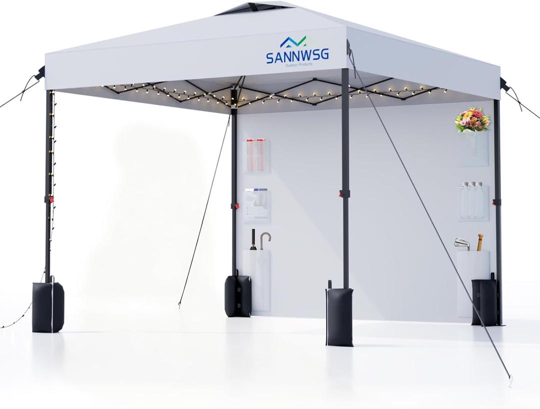 12X12 Pop Up Canopy Tent,Removable Pockets Sidewall for Extra Storage,Easy Up Canopy,Heavy Duty One Person Set Up Event Tent,White