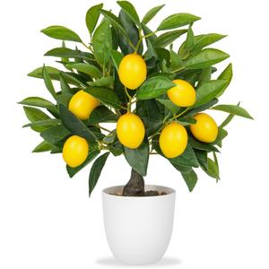 Artificial Potted Plants 15.7 inches Fake Lemon Tree Artificial Lemons Citrus Tree with White Pot Faux Plants Indoor for Home,Office, Living Room Table, Desk