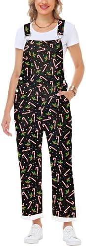 Magrank Womens Christmas Bibs Overalls Xmas Denim Coveralls Stretch Jeans Jumpsuit.M