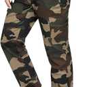 ZODLLS Women's Camo Pants Cargo Trousers Cool Camouflage Pants Elastic Waist Casual Multi Jogger Pants with Pocket (Brown, XXL)