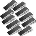 Strongest Home Door Stopper, Set of 10 Heavy Duty Door Stop Wedge Made of Premium Quality Zinc and Rubber Suits Any Door, Any Floor - Plus 10 Self Adhesive Wall Protectors (Black Silver)