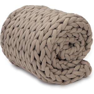 Nuzzie Chunky Knit Weighted Blanket - Breathable, Cooling, Hand Made Knit Throw Blanket for Sleep for Relaxation - Machine Washable, Stylish Design (Taupe, Throw | 12lbs | 44"x60")