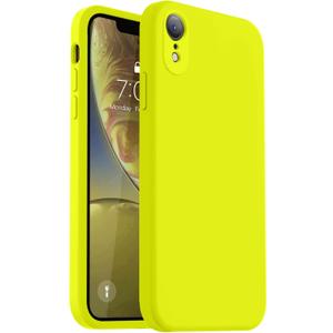 Vooii Compatible with iPhone XR Case, Upgraded Liquid Silicone with [Flat Edges] [Camera Protection] [Soft Anti-Scratch Microfiber Lining] Phone Case for iPhone 10 XR 6.1 inch - Neon Lemon