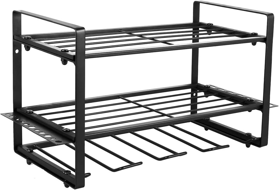 Abizarch Power Tool Organizer Drill Holder Wall Mounted Garage Tool Organizer and Storage Metal Drill Storage Rack 3-Tier Power Tool Organizer Heavy Duty Utility Storage Rack for Drill(20inch,Black)
