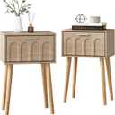 LAATOOREE Nightstand Set of 2, Small Bed Side Table with Arch Door, Mid-Century End Table with Wood Legs for Bedroom, Small Space (Natural)