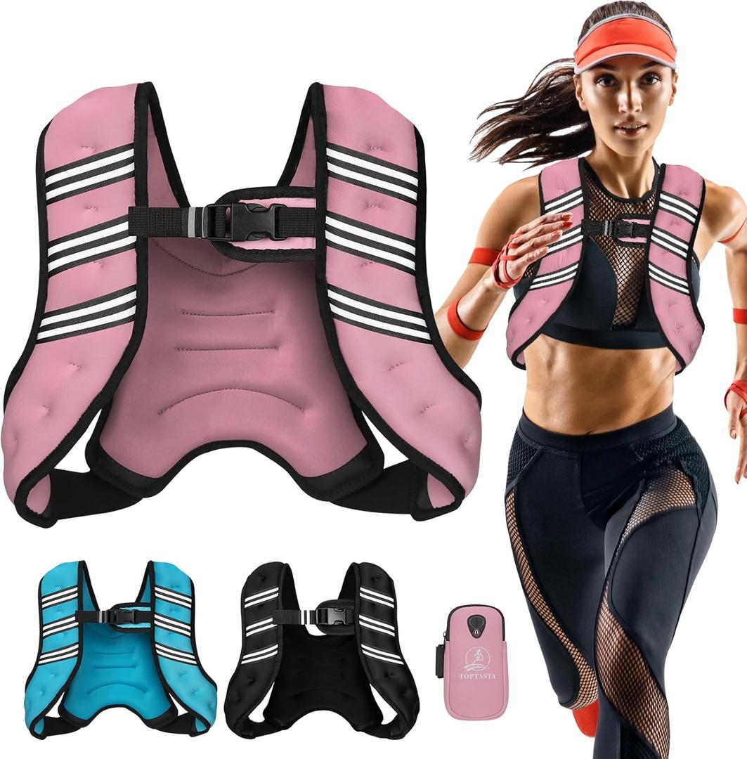Weighted Vest for Women Men, 6lb Adjustable Weight Vest with Reflective Stripes for Workout, Strength Training, Running, Fitness, Muscle Building, Weight Loss, Rucking Vest With Phone Pouch (Pink)
