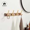 2 PCS 16 Inch Walnut Wood Coat Rack Wall Mount with 4 Hooks, Adhesive & Drilling Mounted Heavy Duty Wooden Wall Coat Hanger Hanging Towel Clothes Hat Bag Purse Key Jacket Backpack Holder Gold