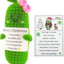2 x Handmade Crochet Merry Christmas Pickle Gift,Funny Festival Wishes Pickle Ornament with Encouragement Cards, Cute Knitted Crochet Dolls for Friends and Family
