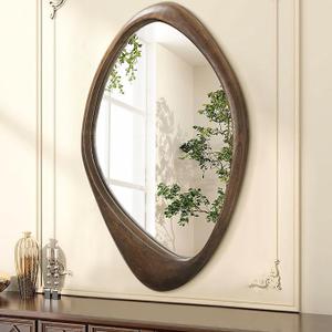 AAZZKANG Large Rustic Wall Mirror with Wooden Frame Vintage Irregular Wall Mirror 28"x20"Asymmetrical Hanging Mirror for Bathroom Bedroom Living Room Entryway