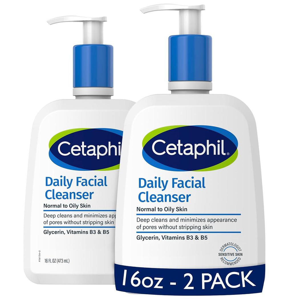Cetaphil Face Wash, Daily Facial Cleanser for Sensitive, Combination to Oily Skin, NEW 16 oz 2 Pack, Gentle Foaming, Soap Free, Hypoallergenic