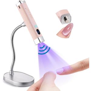 Handheld Mini UV Light for Nails: Flash Cure UV Led Nail Lamp with Cat Eye Magnet- Hand Held Fast Dry Single UV Lamp Pen with Auto Sensor for Manicure Home Salon (Pink)