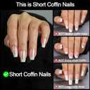 5 x 16 Sizes Coffin Press on Nails Reusable 32pcs Glossy Gel Fake Nails with Glue and Jelly Stickers (Dusty Rose)