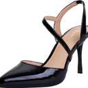 Closed Toe Slingback Heels Wedding High Stiletto Heel for Women 3.3 Inch Ankle Strap Pointed Toe Pumps Prom Dress Bride Shoes for Dinner Party Sexy (9, Black Patent)