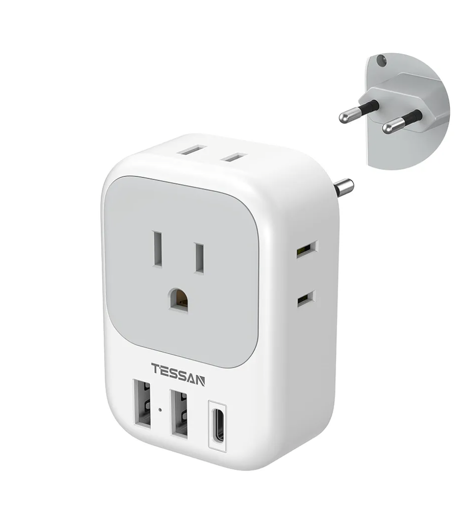 European Travel Plug Adapter USB C, TESSAN International Plug Adapter with 4 AC Outlets 3 USB Charging Ports, Type C Europe Power Adaptor for US to EU France Germany Iceland Spain Italy
