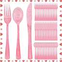 300 Pcs Pink Silverware Set Heavy Duty Pink Plastic Silverware - 100 Forks, 100 Knives, 100 Spoons for Brithday, Wedding, Baby Shower, Bridal Shower