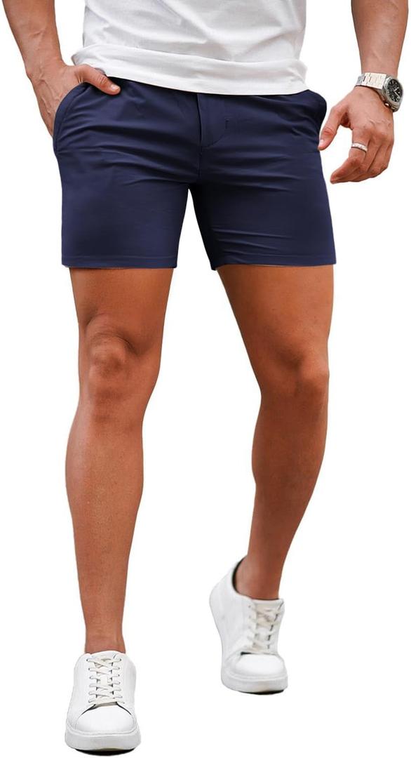 GINGTTO Mens Slim Fit Shorts 7" Inseam Skinny Chino Short Tapered Leg Stretch (Dark Blue2) Size 30