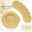 50 Pack Gold Charger Plates Bulk, 13" Plastic Reef Chargers for Dinner Plates, Round Charger Plate with Floral Reef Design for Dinner Wedding Party Table Setting Decoration