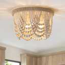 AMZASA Wood Beaded Flush Mount Ceiling Light Farmhouse Rustic Small Boho Chandelier Light Fixture for Bedroom Hallway Entryway Closet Kitchen Dining Room Living Room Nursery 3-Lights