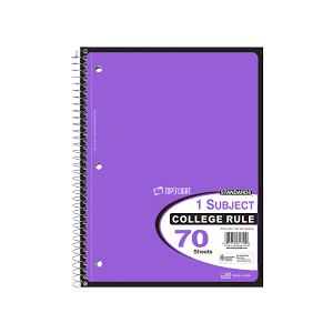 Top Flight Standards 1-Subject Notebook, 70 Sheets, Perforated, Wide Rule, Color May Vary (31306)