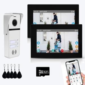Wired Apartment Video Intercom System 2 Units 7 Inches Touch Monitor Wireless WiFi Video Doorbell System,Video Door Phone Kit,Indoor Outdoor Support Monitoring, Unlock, Dual Way Intercom for Home