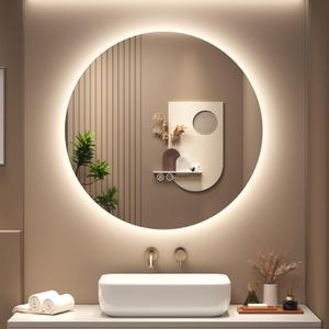 SMIROR Round Led Lighted Bathroom Mirror for Wall 24", Backlit Circle Vanity Mirror with Lights, Anti-Fog, 3 Colors, Dimmable, Memory, Shatterproof