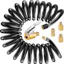 9.8 FT Extension Recoil Air Hose Adapter, Clip-On Air Chuck w/Presta Valve Adapter & Flexible PU Hose for Air Compressor Attachments, Tire Inflator Pump Air Hose Nozzle for Car Motorcycle