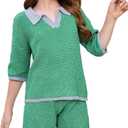 Girls 2 Piece Outfits Set Oversized Short Sleeve V Neck Knit Sweater Tops Casual Shorts Lounge Set (7-8 Years, Green)