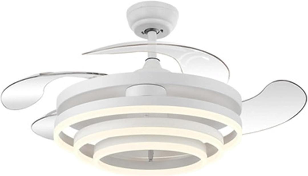Lamp Retractable Blades Ceiling Fan Light Remote Control Simple Ceiling Fan Fan Fixture Modern Decor for Bedroom Living Energy Saving (White-)