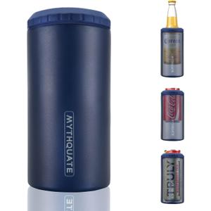 3 in 1 Slim Can Cooler for 12 OZ Skinny Can, Regular Can & Beer Bottle - Keep Cold for 6 Hours - Double Walled Insulated Stainless Steel Vacuum Beverage Can Insulator (Navy Blue)