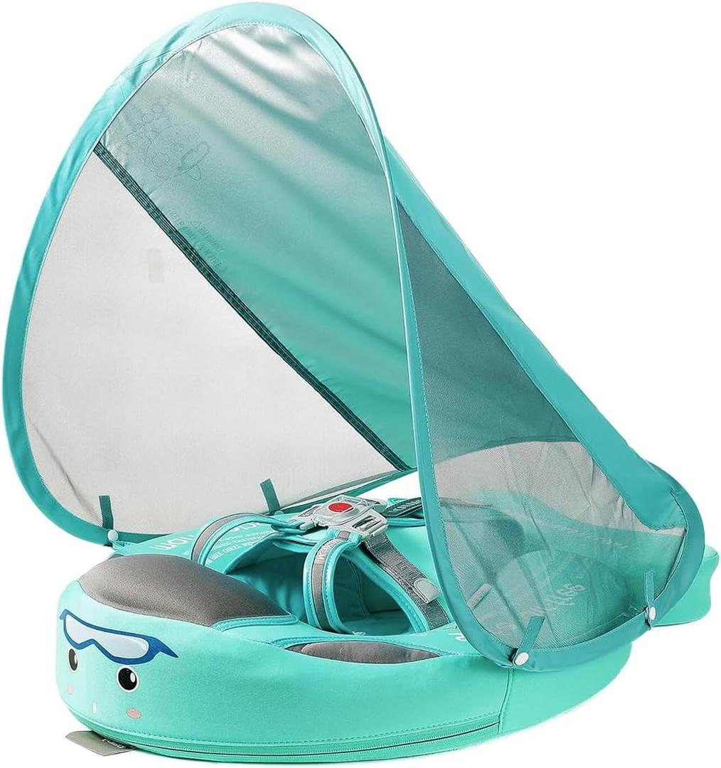 Mambobaby Baby Float with Canopy for PoolInfant Toddler Swim Float for Outdoor, UPF 50+ Sun Protection Solid Pearl-Foam Soft Skin-Friendly Fabric Material Baby Boat Float 3-24 Months