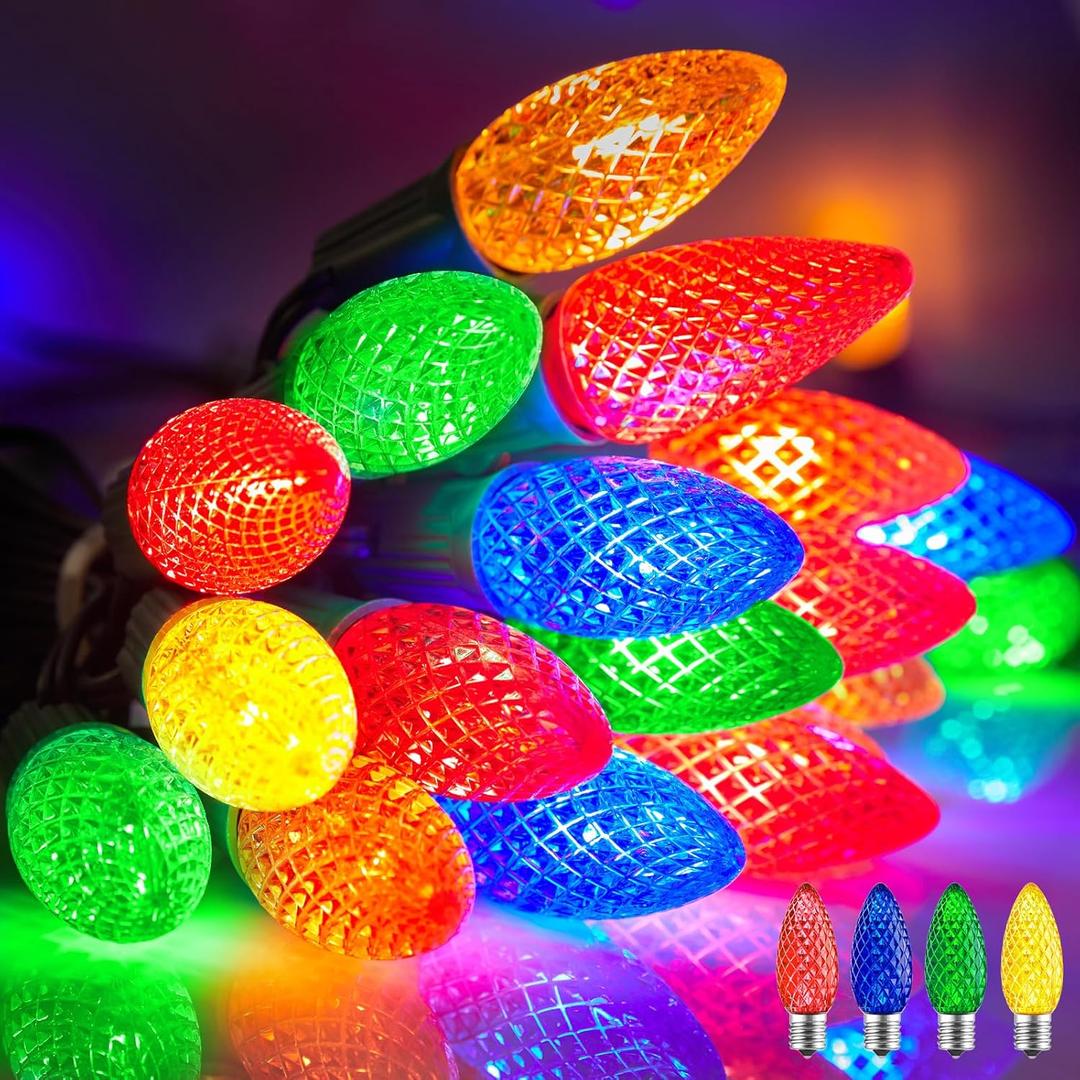 Minetom C9 Christmas String Lights, 100 Ft C9 Outdoor Christmas Lights with 100 Strawberry C9 Led Bulbs, Connectable UL Certified for Outdoor Indoor Roofline Holiday Backyard Xmas Decor (Multicolor)