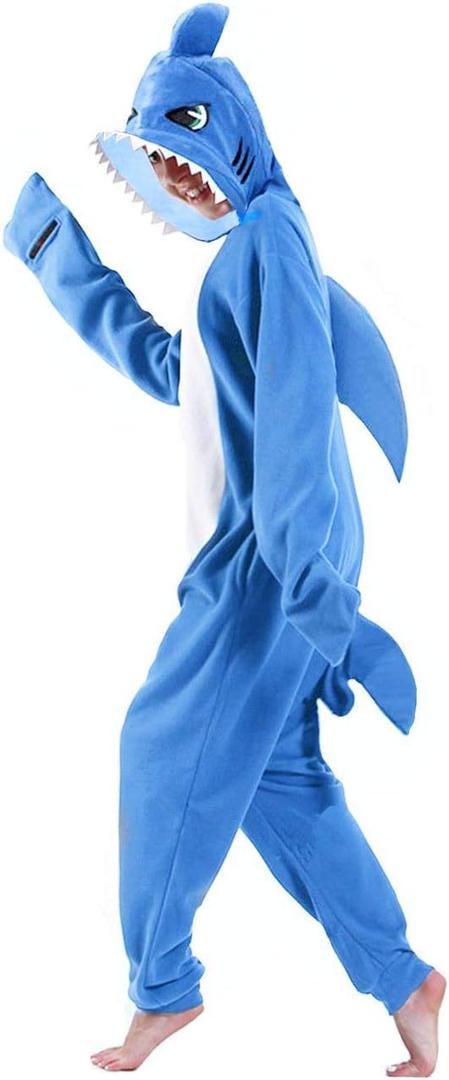 dressfan Cartoon Unisex Animal Grey Shark Costume Pajamas Adult Kids Teen Women Men (XX-Large, Dark Blue)