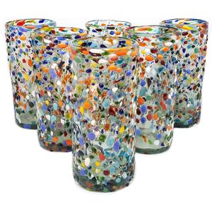 Confetti Rocks 20 oz Tall Iced Tea Glasses, set of 6, Mexican Handmade Multicolor Glassware, Recycled Glass, Lead & Toxin Free (Tall Iced Tea)