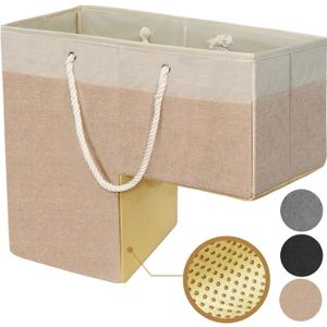 Stair Basket for Stairs with Handle, Staircase Baskets for Carpeted and Wooden Stairs,16" Step Storage Basket for Toys, Clothes, Books, Tools, with Hard Board, Anti-slip (Beige, 1 pack)