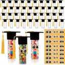 LemonRoad 60 Set 2026 Graduation Candy Tubes Graduation Party Favors Candy Container with Lid Glass Bottles Gold Mini Graduate Caps Decorative Stickers for DIY Class Celebration Table Gift Supplies
