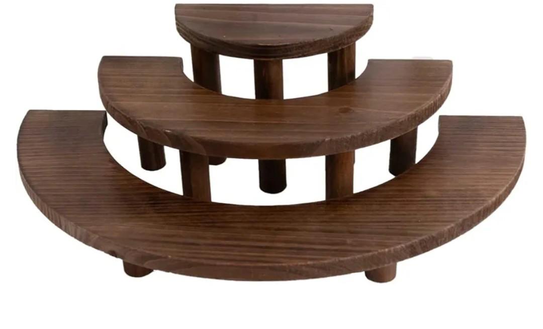18" Brown 3 Tier Wooden Semicircle Cupcake Dessert Stands | Wooden Cup Cake Stand for Birthday Wedding Party Events Reception Catering Decorations Supplies