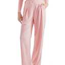 SUUKSESS Women Wide Leg Pants Elastic High Waisted Work Pants Flowy Palazzo Trouser Pants (Navy, M) (M)