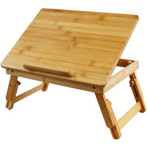 WKWKER Bamboo Laptop Desk with Folding Legs Tilting Surface Workstation Table Adjustable Laptop Stand Bed Tray for tv Sofa Study Computer Ipad Book (Natural)