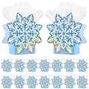 16 Pcs Snowflake Large Goodie Bags Winter Christmas Blue Snowflake Princess Party Favors Gift Bag Bulk with 16 Tissue Paper Treat Kraft Paper Goodie Bags with Handle for Holiday Birthday Party