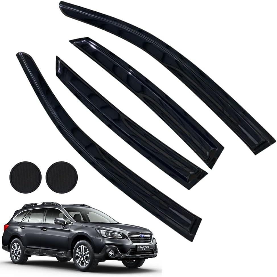 Rain Guards for 2015-2022 Subaru Outback, Tape-on Side Window Deflectors, Window Visors, Car Accessories - 4 Rain Guards & 2 Car Coasters, Black