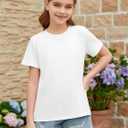 ZDC Girls Short Sleeve Shirts Crewneck T Shirts Kids Summer Tops Basic Tees 5-14 Years (White)