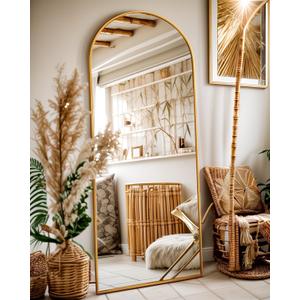 Antok Full Length Mirror, 58"x19" Floor Mirror, Arched Floor Standing Freestanding Arch Full Body Mirrors with Stand for Bedroom, Hanging Mounted for Living Room Cloakroom,Gold
