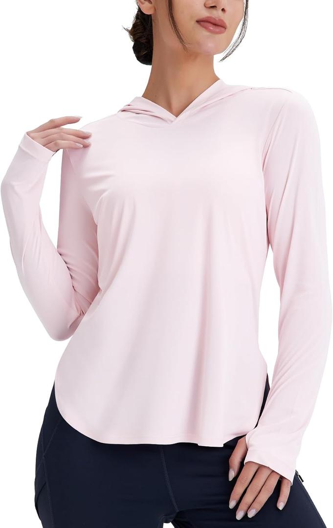 Women's Rash Guard Long Sleeve UV Sun Protection Shirts with Thin Hoodie UPF 50+ Lightweight SPF Tops for Hiking (XXL)